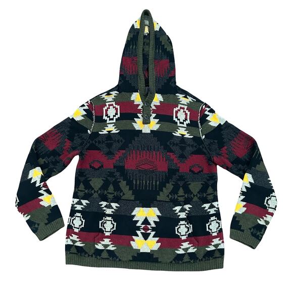 American Eagle Southwestern Aztec Print Hooded Sweater Sz M Country Barn Farm - Picture 1 of 10